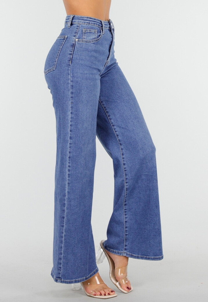 Blauwe High Waist Wide Leg Jeans Stretch