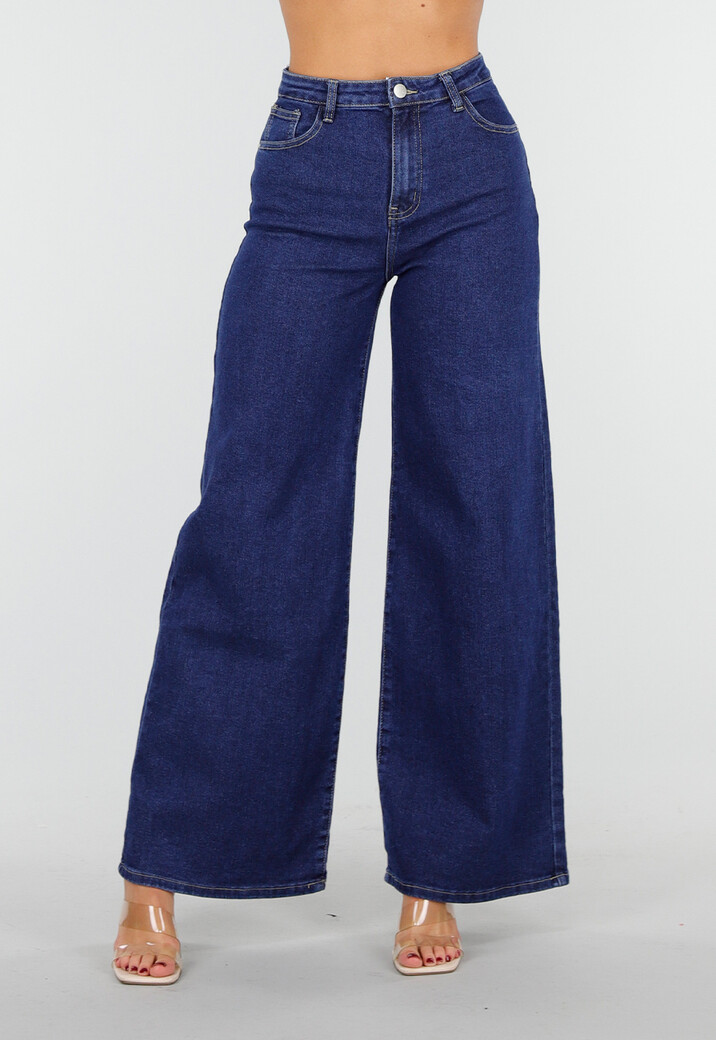 Hoge Taille Wide Leg Jeans in Blauw