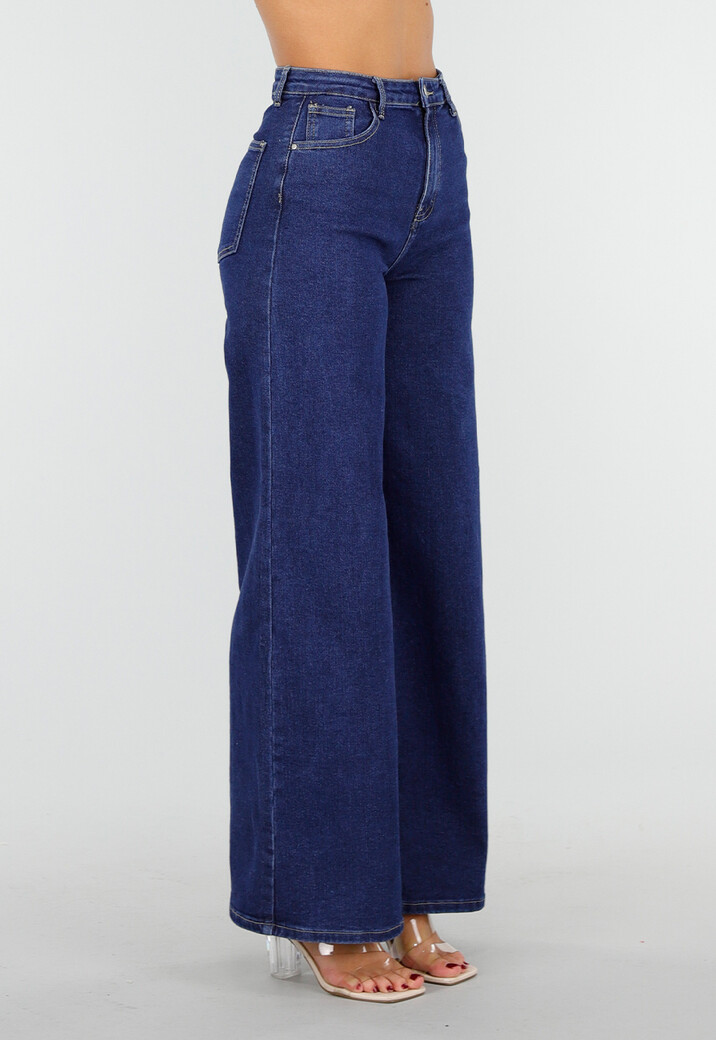 Hoge Taille Wide Leg Jeans in Blauw