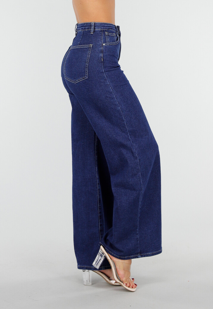 Hoge Taille Wide Leg Jeans in Blauw