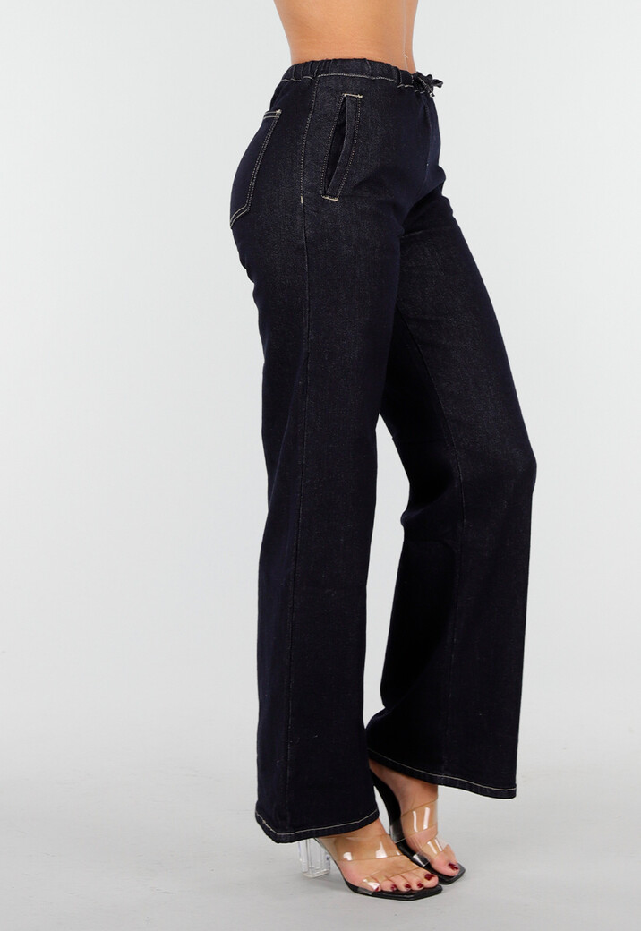 Donkerblauwe Jeans met Rechte Pijpen en Trekkoord