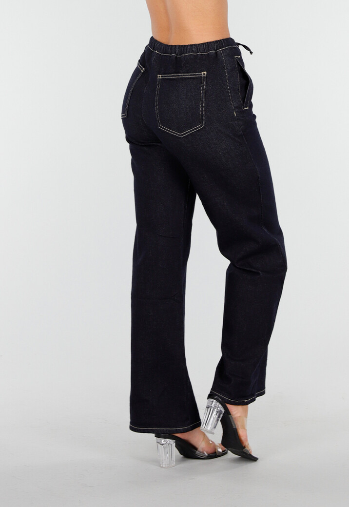 Donkerblauwe Jeans met Rechte Pijpen en Trekkoord