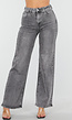 Grijze Wide Leg Jeans met Hoge Taille en Strass Details