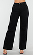 Zwarte Wide Leg Jeans met Hoge Taille en Strass Steentjes
