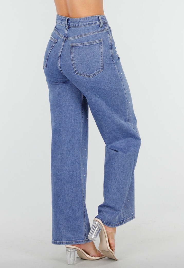 Blauwe Jeans met Stretch en Strassdetails
