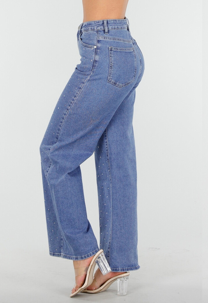 Blauwe Jeans met Stretch en Strassdetails