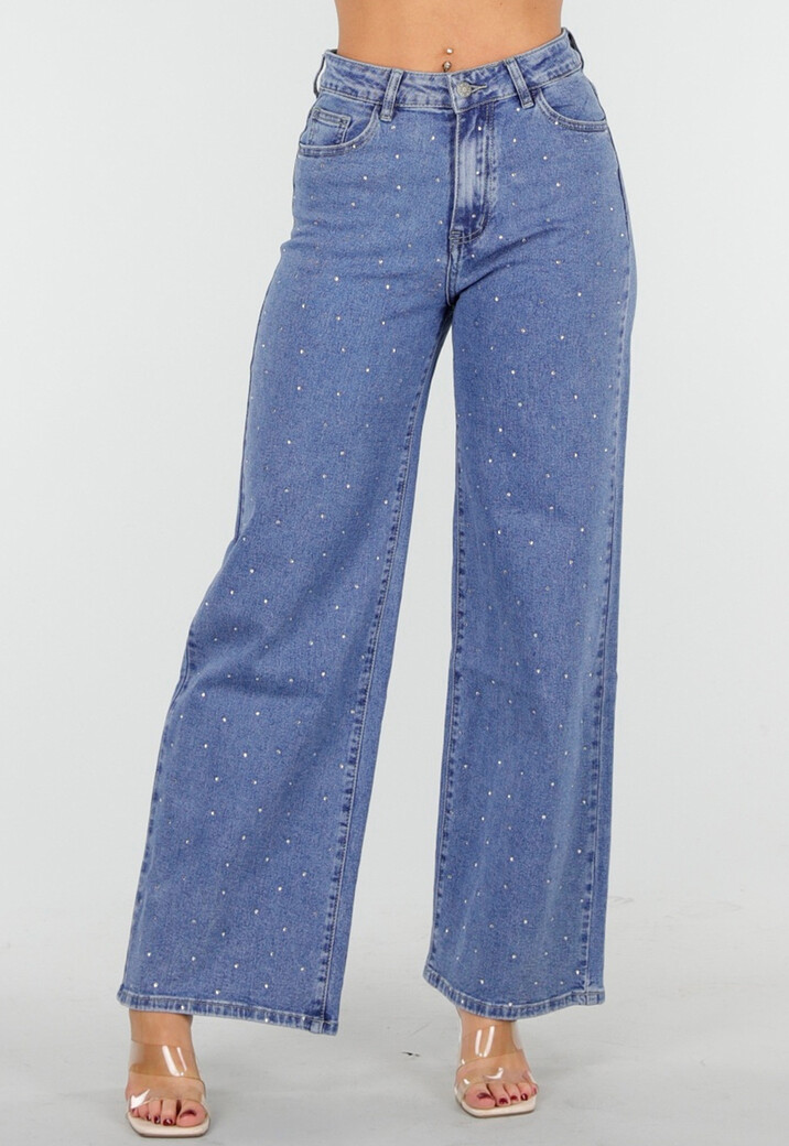Blauwe Jeans met Stretch en Strassdetails