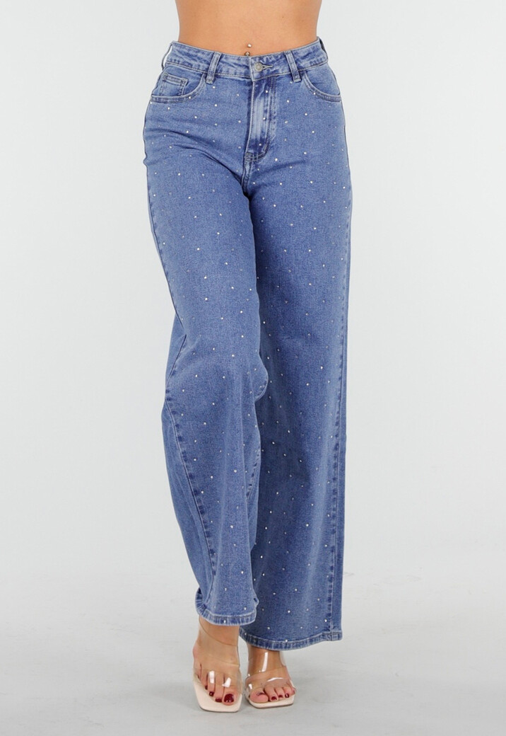 Blauwe Jeans met Stretch en Strassdetails