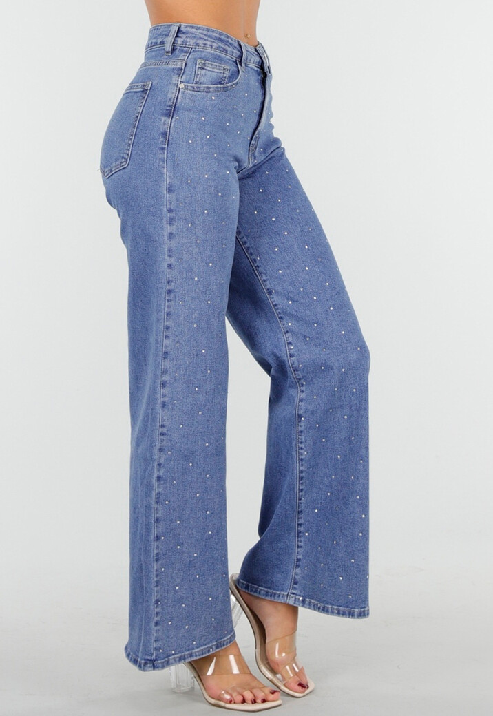 Blauwe Jeans met Stretch en Strassdetails