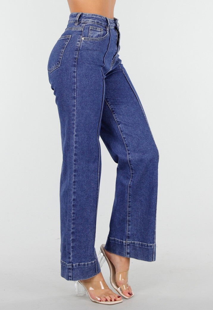 Blauwe Jeans met Stretch en Rechte Pijpen
