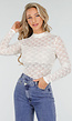 Witte Kanten Top met Lange Mouwen en Hoge Hals