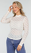 Witte Kanten Top met Lange Mouwen en Hoge Hals