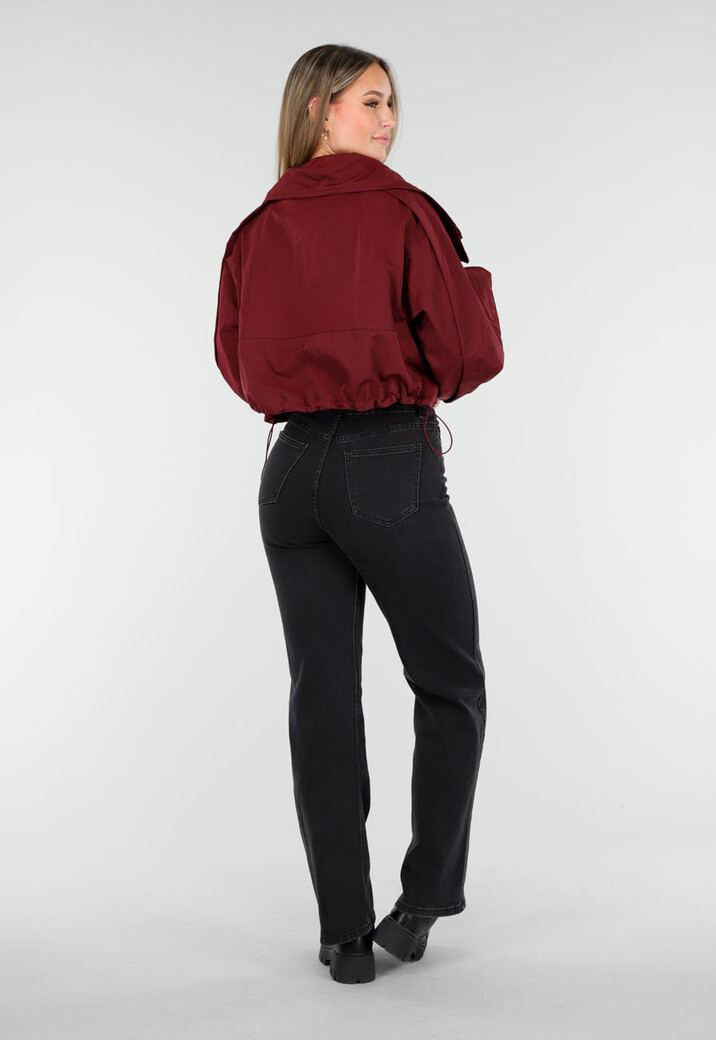 Cropped Lightweight Jas in Bordeauxrood met Brede Kraag