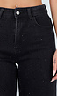 Zwarte Wide Leg Jeans met Hoge Taille en Strass Steentjes