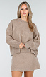 Beige Gebreide Co-ord Set met Trui en Rokje