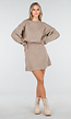 Beige Gebreide Co-ord Set met Trui en Rokje