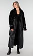Zwarte Lange Trenchcoat van Imitatieleer met Ceintuur