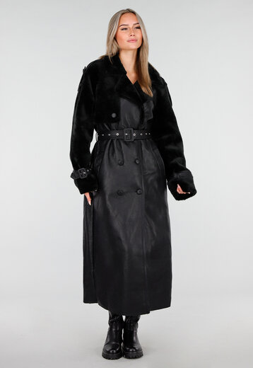 Lange Zwarte Trenchcoat met Ceintuur