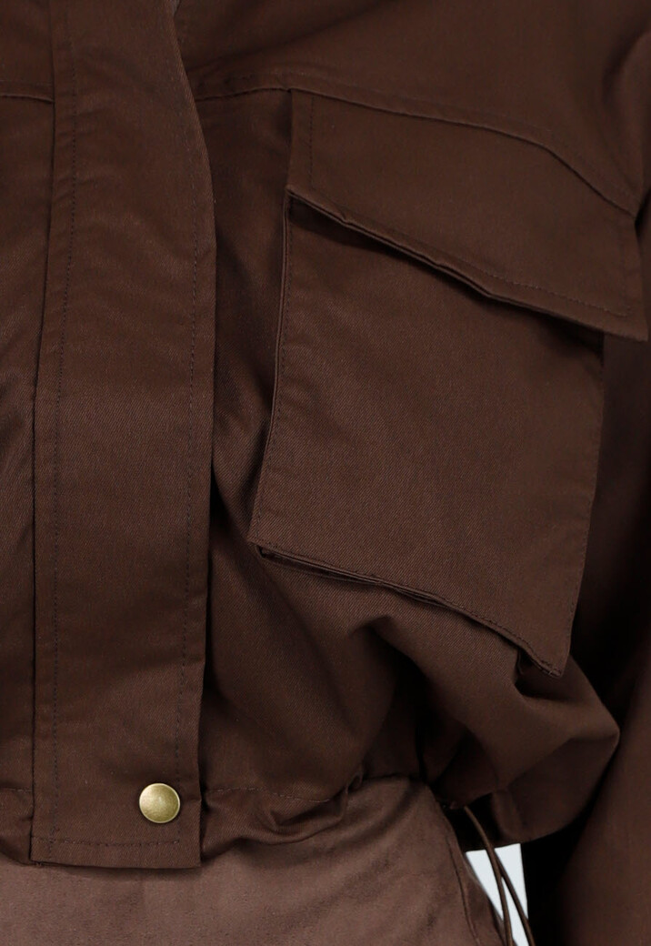 Cropped Bruine Jas met Rits en Grote Zakken