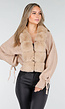 Camel Gebreide Cardigan met Faux Fur Kraag