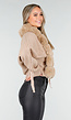 Camel Gebreide Cardigan met Faux Fur Kraag