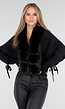 Zwarte Gebreide Cardigan met Faux Fur Kraag en Strikdetails