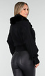 Zwarte Gebreide Cardigan met Faux Fur Kraag en Strikdetails