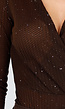 Bruine Glitter Body met Lange Mouwen en V-Hals