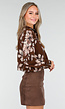 Bruine Blouse met Bloemenprint en Lange Mouwen