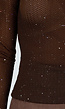 Bruine Semi-Transparante Top met Lange Mouwen en Glitterdetails