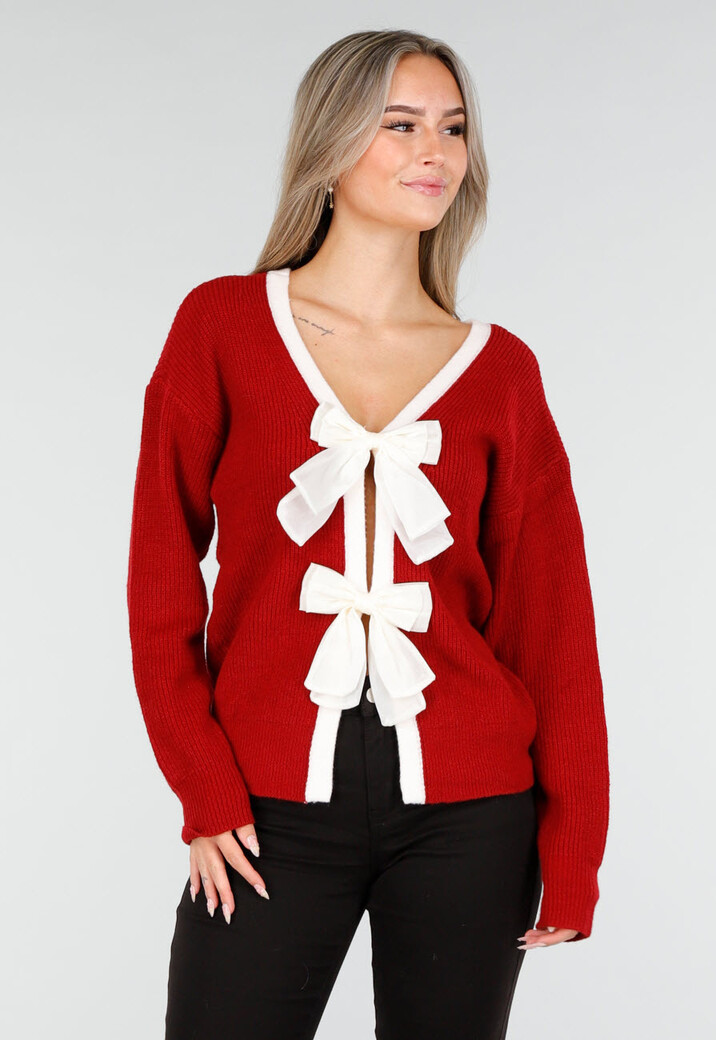 Rode Gebreide Trui met Witte Halsrand