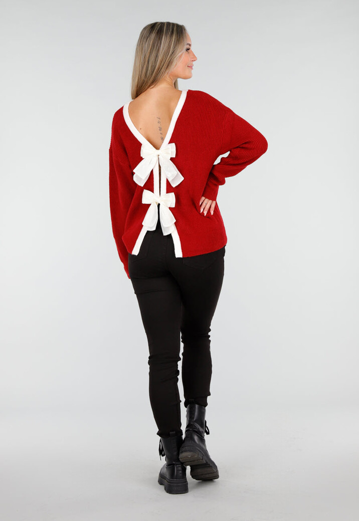 Rode Gebreide Trui met Witte Halsrand