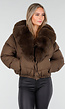 Bruine Pufferjas met Brede Bontkraag en Elastische Zoom