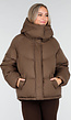 Bruine Puffer Jas met Hoge Kraag en Capuchon