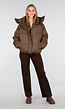 Bruine Puffer Jas met Hoge Kraag en Capuchon