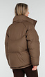 Bruine Puffer Jas met Hoge Kraag en Capuchon