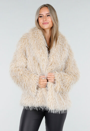 Beige Fluffy Bontjas