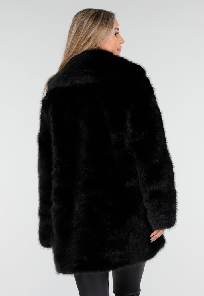 Zwarte Faux Fur Jas met Ceintuur