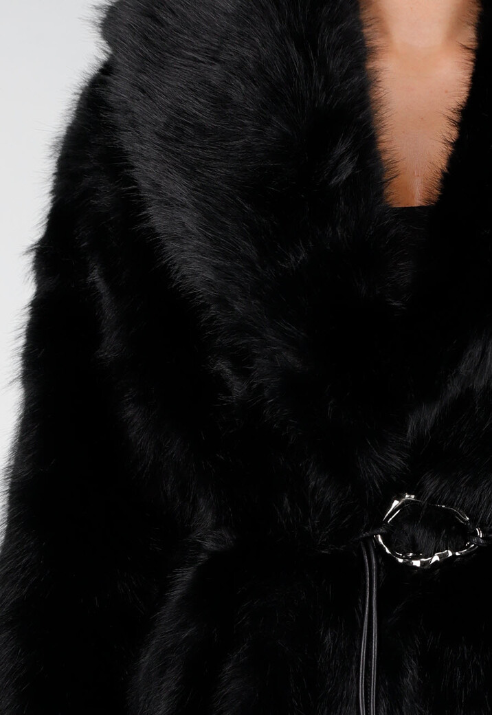 Zwarte Faux Fur Jas met Ceintuur
