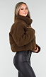 Bruine Teddy Puffer Jas met Hoge Kraag en Capuchon