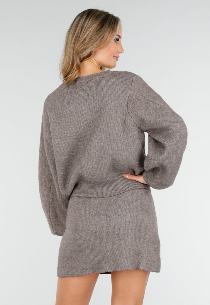 Taupe Twee-Delige Set met Gebreid Vest en Rok