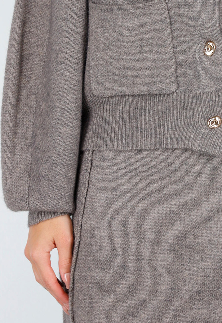Taupe Twee-Delige Set met Gebreid Vest en Rok