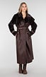 Bruine Lange Jas met Faux Fur en Ceintuur
