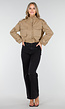 Beige Cropped Jas met Grote Zakken en Rechte Pasvorm