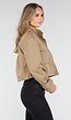 Beige Cropped Jas met Grote Zakken en Rechte Pasvorm