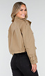 Beige Cropped Jas met Grote Zakken en Rechte Pasvorm
