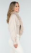 Beige Gebreid Vest met Nepbontkraag en Strikdetails