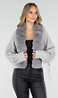 Grijs Gebreid Vest met Faux Fur Kraag en Strikdetails