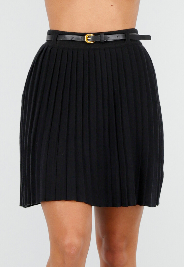 Zwarte Plissé Stretch Rok met Afneembare Riem