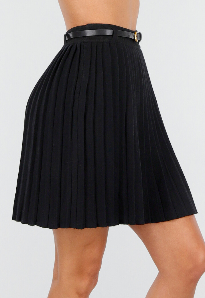 Zwarte Plissé Stretch Rok met Afneembare Riem